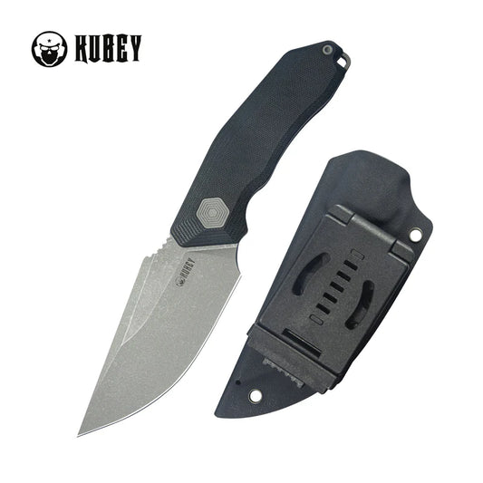 Kubey Basilisk Fixed Blade Knife Black G-10 Handle 4.06'' Stonewashed 14C28N Blade KU381A