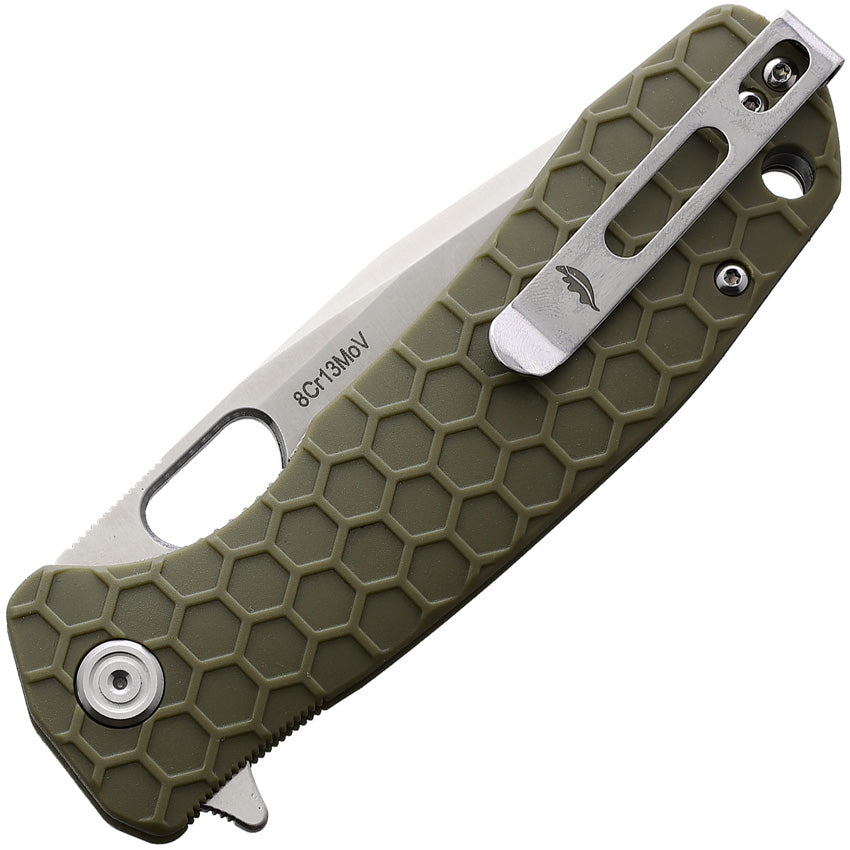 HB1323 -Honey Badger Knives  Close Large Linerlock Tanto Green