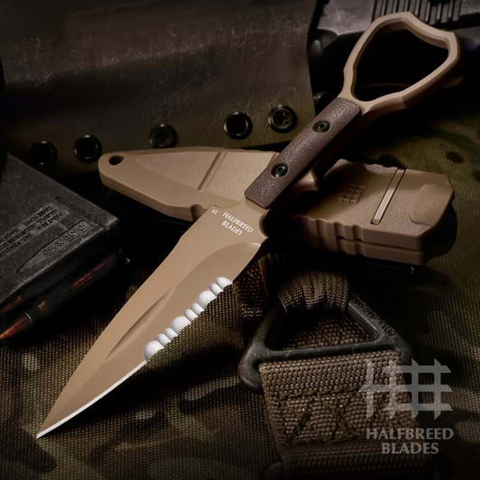 Halfbreed Blades CCK01DE Compact Clearance Dark Earth Fixed Blade Knife Flat Dark Earth Handles